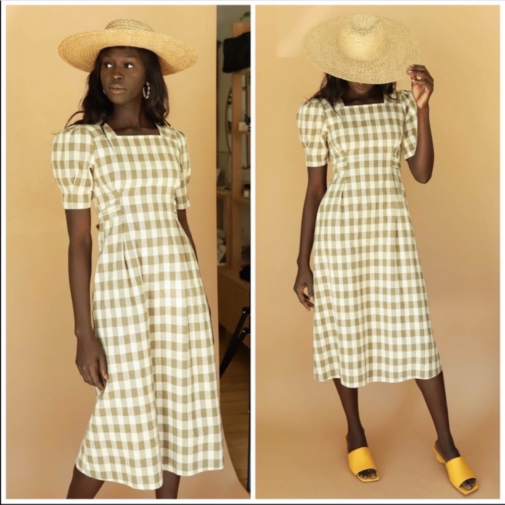 Six crisp days plaid check midi dress tie back